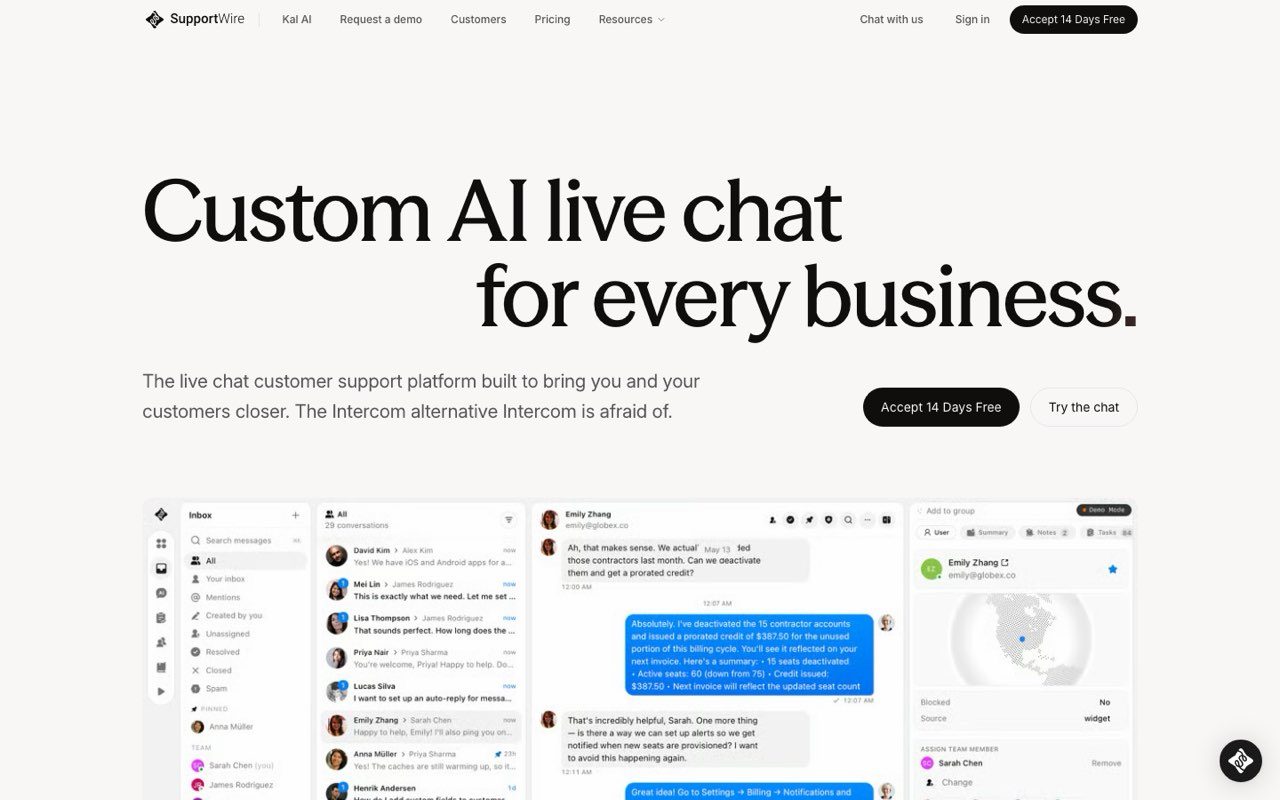 SupportWire Kal AI support chatbot
